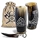 VIKING CRAFT Trinkhorn Wikinger Becher Set - 2x ca. 350ml Hornbecher + Flaschenöffner - Ideal für Wikinger Met, als Wikinger Deko, Wikinger Geschenk Männer u. Frauen, Viking Fanartikel Mittelalter