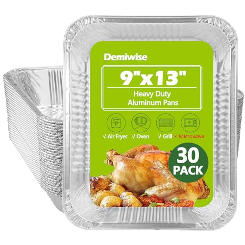 Image of Thickened 30 Pack Heavy Duty Aluminum Pans, 9x13 Aluminum Foil Pans Disposable, Half Size Steam Table Foil Baking Tray for Cooking, Baking, Roasting & Chafing, Carton Packaging