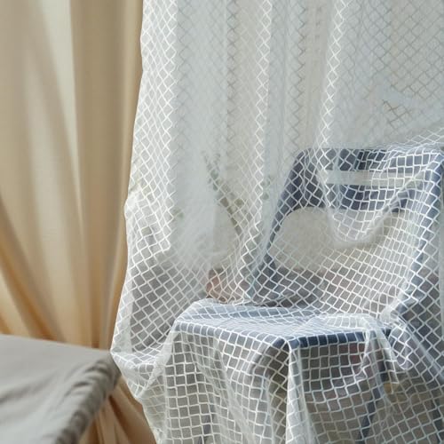 Image of IVAZA Heavy Premium Polyester Beautiful Moroccan Trellis Design Transparent Net Curtains,Modern Parde for Living Room Bedroom | Home Office Screens Long Door- 9 Feet (Pack of 1) Snow White
