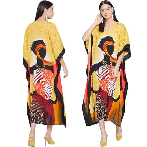 Image of Oussum Women Plus Size Kaftan Kimono Loose Maxi summer dresses for women Beach 3 /4 Sleeve Casual lounge dress Boho