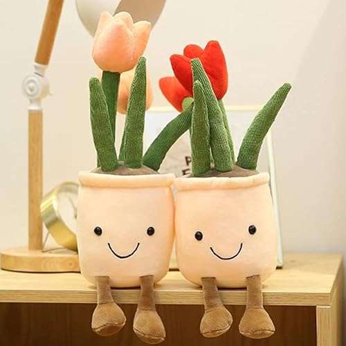 Miniatura 5 de WUZHOU Juguete de peluche de tulipán, decoración de almohada de peluche de maceta de 13.7 pulgadas, juguete suave y esponjoso, diseño de plantas