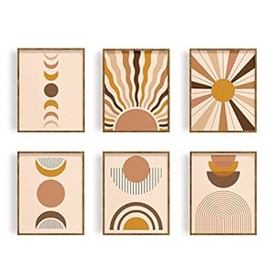 FREEBLOSS 6 Set Soleil&Lunar Prints Tableaux Toile Wall Art Decor Toile Affiche Sans Cadre Tableaux Decoratifs Muraux pour Salon pour Chambre Décor