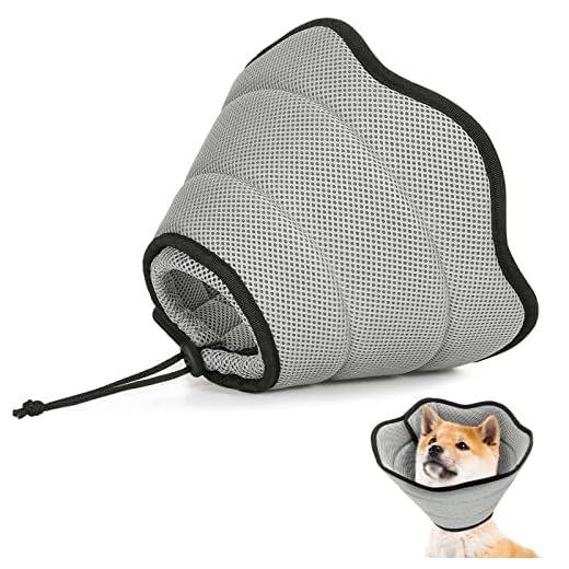 VavoPaw Halskrause Hund Leckschutz, Weich Schutzhalsband Kegelhalsbänder Verstellbar Genesungshalsband, Atmungsaktive Haustier Elisabethanischer, Hundehalskrause, Leckschutz Hund nach Op, M, Grau