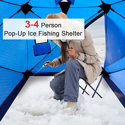 Whyunm26 3-4 Person Ice Fishing Shelter Portable Pop-Up Winter Ice Fishing House Waterproof Windproof Thicken Cotton Warm Ice Tent With 2 Doors,Orange #TOP3