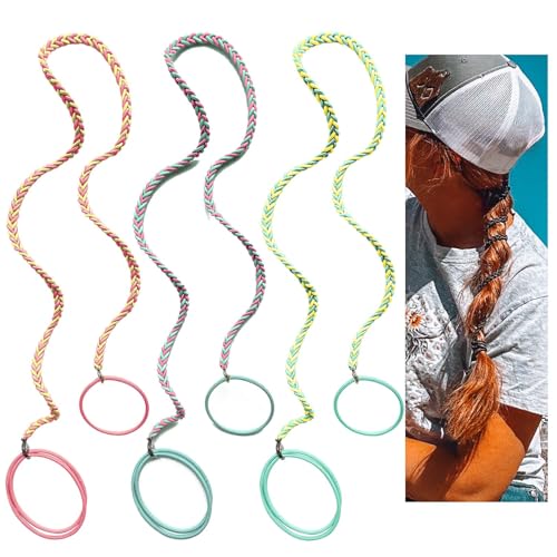 Hair Ties for Sports Elastic Hair tie 25 inch Longhairs Ponytail Holders Colorful Braided Pony Tail Wrap for Wind and Water 3 Packs A