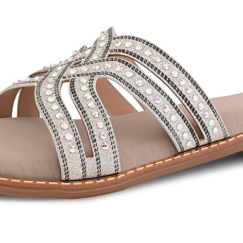 Image of Centrino Women's Beaded Flat Sandals| Open Toe Stylish Slip-On Sandals for Ladies | Metallic Crisscross Straps with Soft Cushioned Footbed for Comfort | Lightweight Casual Fashion Footwear (9305)