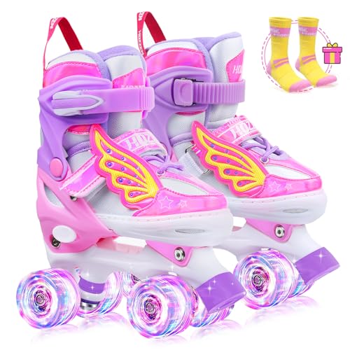 Inlineskates voor meisjes, verstelbare 4 maten inline rolschaatsen met alle lichtgevende wielen, voor kinderen, meisjes, geschikt voor binnen en buiten