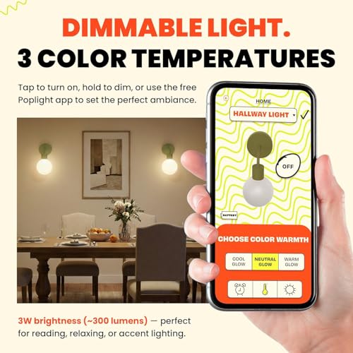 Image of Poplight Wireless Wall Sconce (Shark Tank) Rechargeable & Dimmable LED Light w /App Control & Damage-Free Install, Moveable Modern Ambient Lighting for Elegant Home & Bedroom Decor | Sage Green