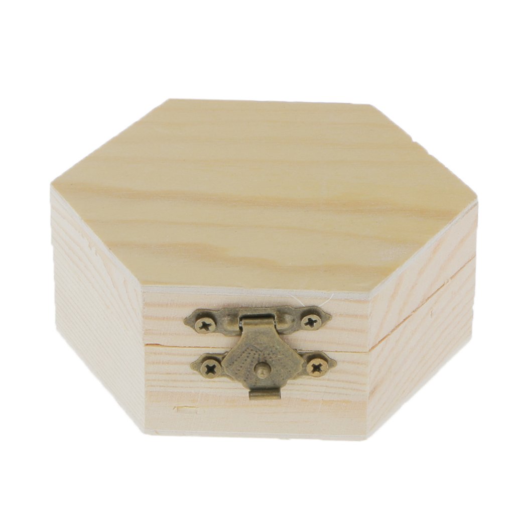 Pleayietoopiatiey Unpainted Plain Hexagonal Wooden Jewelry Box Trinket Chest Craft