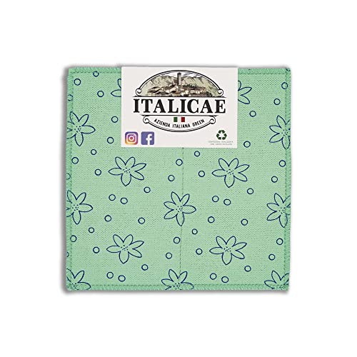 ITALICAE - spugne microfibra MADE IN ITALY - spugnette verdi fantasia a fiori 1PZ 20x20cm - Ultra assorbenti perfette per la pulizia doccia, o come spugna pulizia bagno adatta a ogni superficie