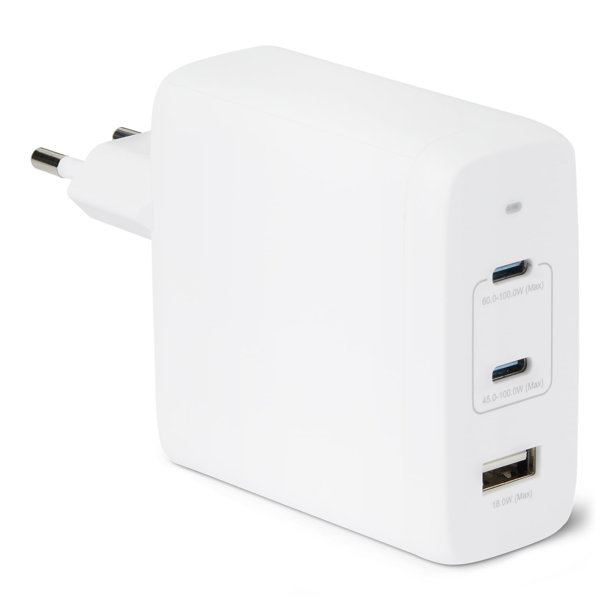 Amazon Basics USB-C-Wandladegerät mit Nano-GaN-Technologie und Schnellladefunktion, 120W, 3 Anschlüsse für Laptops, Tablets, Telefone, Weiß