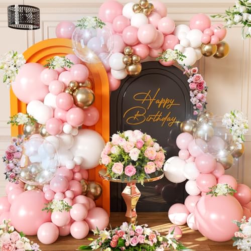 Image of Pink Gold Balloon Garland Kit 127PCS Bobo Pastel Pink Balloons for Birthday Wedding Engagements Graduation Baby Shower Anniversary Party Decorations