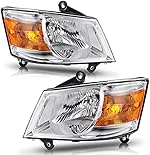 AUTOSAVER88 Headlight Assembly Compatible with 2008-2010 Dodge Grand Caravan Chrome Housing Amber Reflector Clear Lens