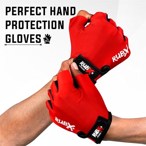 Image of RUBX Gym Gloves for Men & Women - Half Finger Workout Gloves for Weightlifting, Training, Fitness,Biking,Hand Protection & Grip Strength - Gym Accessories (Red & Black Size-L)
