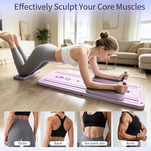Lerpio 6 in 1 Pilates Board, Portable & Foldable Pilates Reformer Set with Yoga Sock, Multifunctional Pilates Reformer Board for Home Use and Gym Workout (Pink) by Lerpio - Image 3