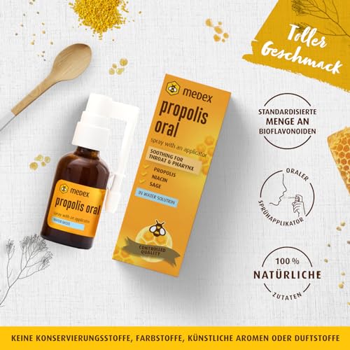 Medex Propolis Oral, propolis spray, Mund- und Rachenspray, wasserbasiert, OHNE Alkohol; mit Honig, Salbei, Niacin, Echinacea… – Ansicht 3