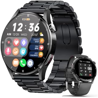 Smartwatch mit Telefonfunktion, 1,32 Zoll Smartwatch Herren mit Bluetooth Pulsuhr Schlafmonitor, Herzfrequenz, Kalorien, Sportuhr mit Sprachassistent 360*360 HD Touchscreen für iOS und Android
