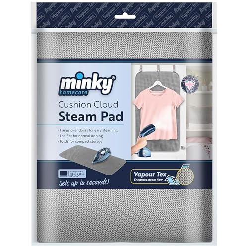 Minky Cushion Cloud Steam Pad, Garment Steamer Heat Mat for Clothes, Vertical Hanging Over Door Pad for Hand Held Steamer, Compact & Portable, Grey, 100 x 60 cm