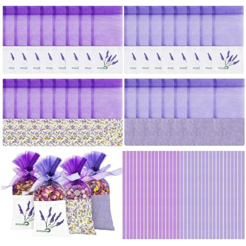 SPOKKI 32 Stück Lavendelsäckchen Leere 7x15cm Lavendel Beutel aus Tüll und Baumwollstoff Zusammengesetzt Leer Duftsäckchen zum Befüllen mit Kordelzug für Lavendel Gewürze und Kräuter