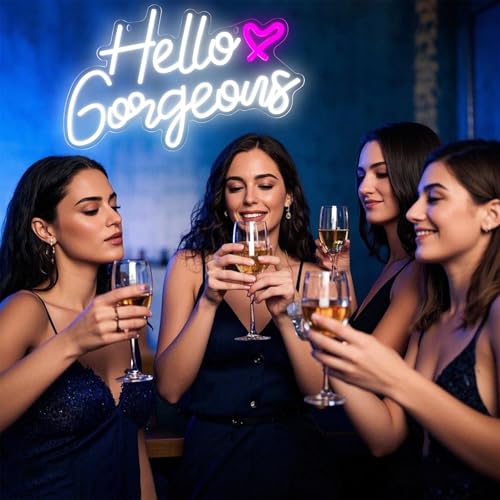 Image of Hello Gorgeous Neon Signs Hello Beautiful LED Neon Lights Dimmable LED Light Sign for Home Wedding Birthday Backdrop Bacelorette Party Decoration, White