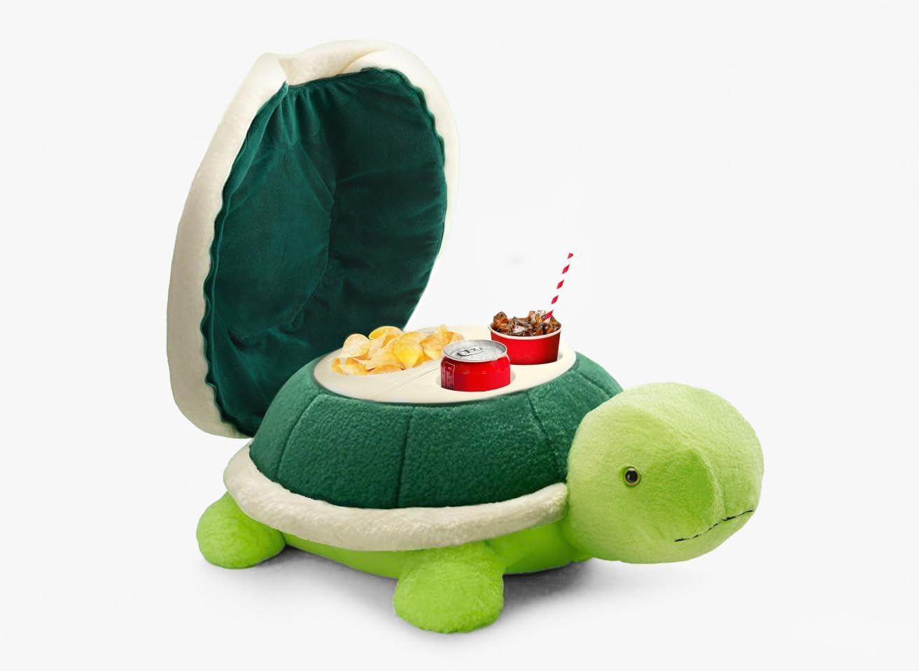 Couch Cup Holder Pillow Tray & Caddy,Headrest and Giant Turtle Stuffed Animal-For Sofa, Bed, Car?Camping, Double Smooth zippers for the shell, soft plush.Spill-Proof Machine Washable tray (23inches?