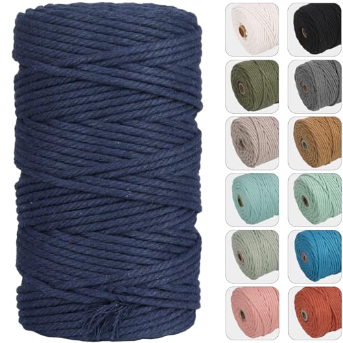 NOANTA 4mm 109yards Macrame Cord, Colored Cotton Macrame Yarn, Dark Blue