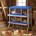 Chicken Nesting Box, 6 Compartment Galvanized Steel Chicken Laying Boxes, Heavy Duty Rustproof Chicken Coop with Easy Egg Collection for Backyard Farms - with Bracket Legs, Blue
