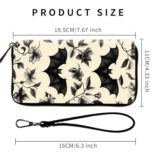 Wallet,Leather Long Wallet Suitable For Ladies And Teenagers - Detachable Wristband + RFID Travel Wallet With Card Slot - Floral Bats Pattern2