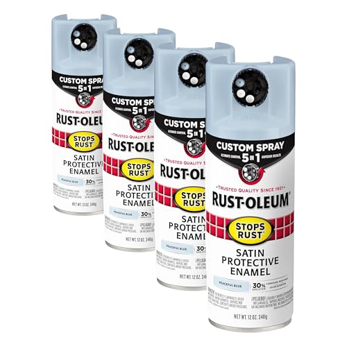 Image of Rust-Oleum 376882 Stops Rust Custom Spray 5-in-1 Spray Paint, 12 oz, Satin Peaceful Blue (Pack of 4)