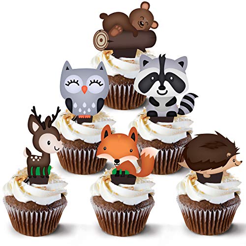 Woodland Cupcake Topper Decorations 48 Pcs - Great For Cake - Forest Animals Creatures Themes Birthday Party And Baby Shower, Boy And Girl Party Supplies By Pretty Cute Studios #TOP1