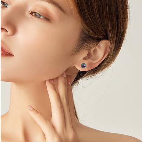 Hopply - Orecchini ipoallergenici in titanio per orecchie sensibili, in acciaio inox chirurgico di grado impianto, con zirconia cubica 5A, 5 mm, Acciaio inossidabile, Zirconia cubica