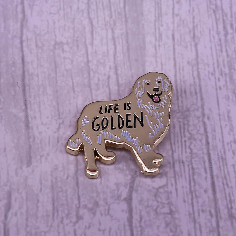 Image of Pinposni Life Is Golden Golden Retriever Brooch Dog Enamel Lapel Pin Cherish Life Badge Accessory