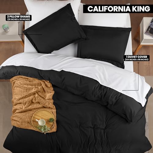 Utopia Bedding Duvet Cover California King Size - 3 Piece with Zipper Closure - 1 Comforter Cover 104X98 Inches & 2 Pillow Shams 20X36 Inches (Black) Comforter Not Included