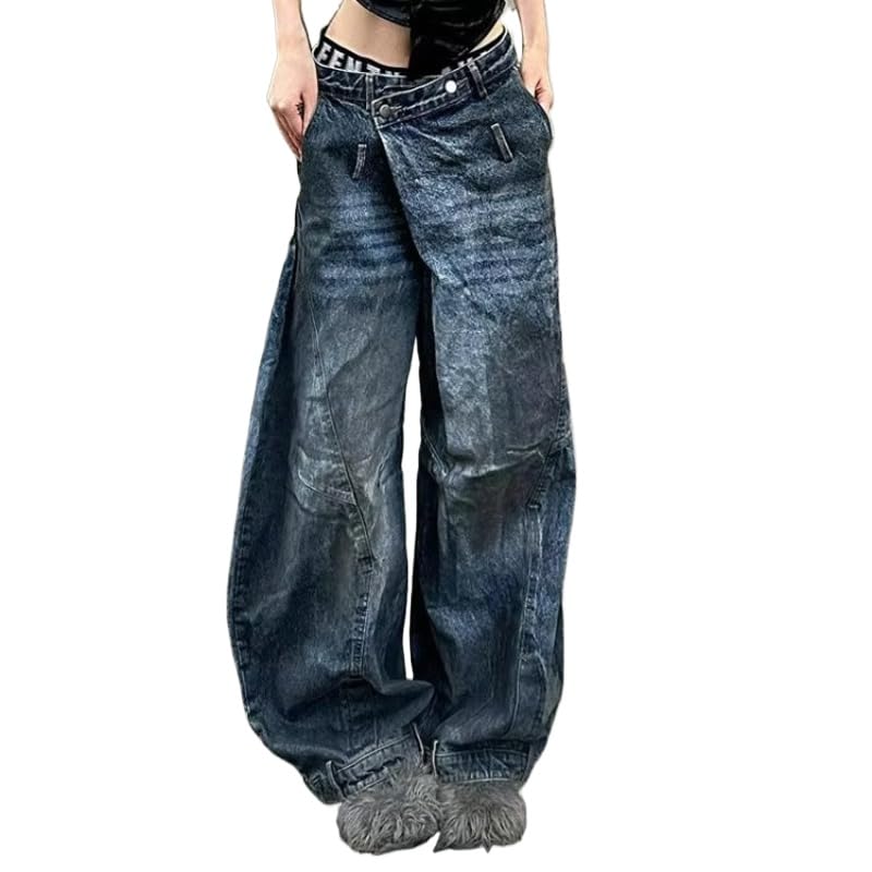 Unisex High Waist Straight Y2k Baggy Jeans for Men Women Vintage Gothic Leg Drawstring Scrawl Denim Pants