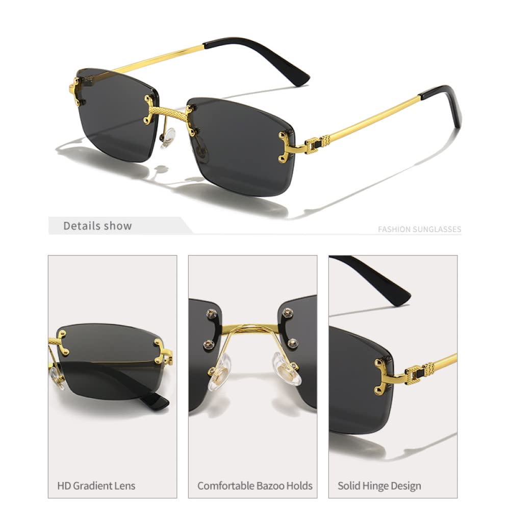Gafas de sol rectangulares pequeñas Punk para hombre y mujer, gafas de sol de Metal con lentes degradadas sin montura para hombre UV400