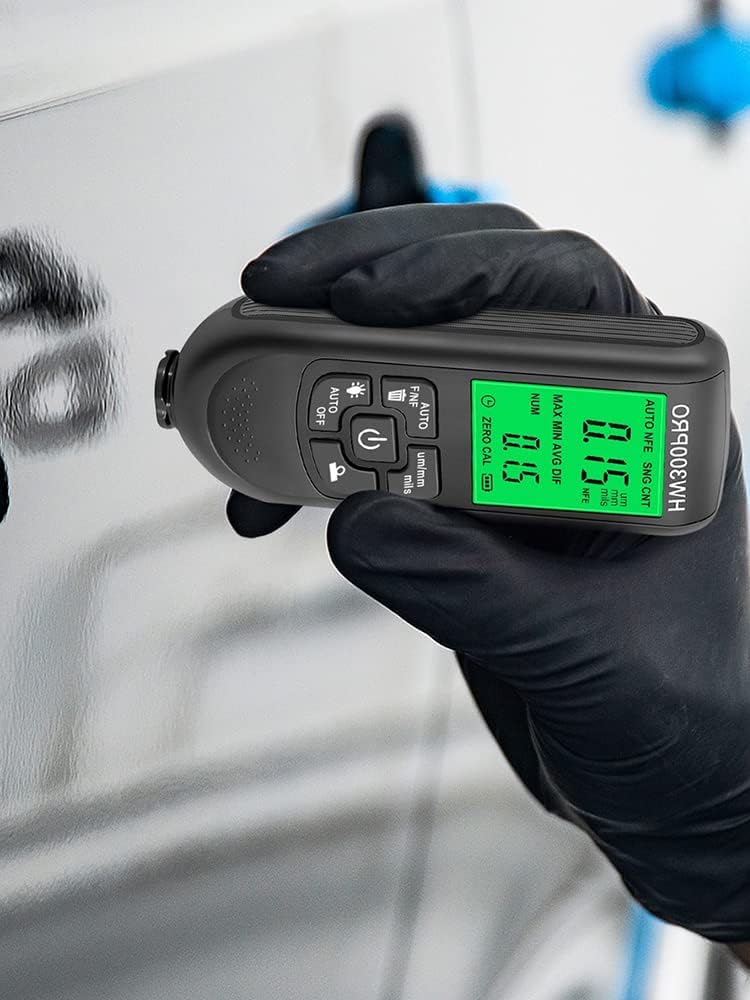 Paint Thickness Gauge Meter Fe/NFe Probe Coating Thickness Gauge Professional Multifunctional Car Paint Depth Gauge Test Precise HW-300PRO for Car Automatic Detection(black)
