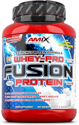 AMIX Whey Pro-Fusion Protein – Isoliertes Proteinpulver-Ergänzungsmittel zur Steigerung der Muskelmasse, mit DigeZyme-Verdauungsenzymen, Splenda- und Aspartam-frei, Vanillegeschmack, 1 kg