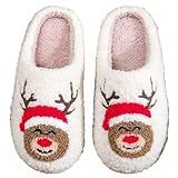 Afellicy Christmas Reindeer Slippers for Women Elk Christmas Slippers Xmas Moose Slippers Size 7 8