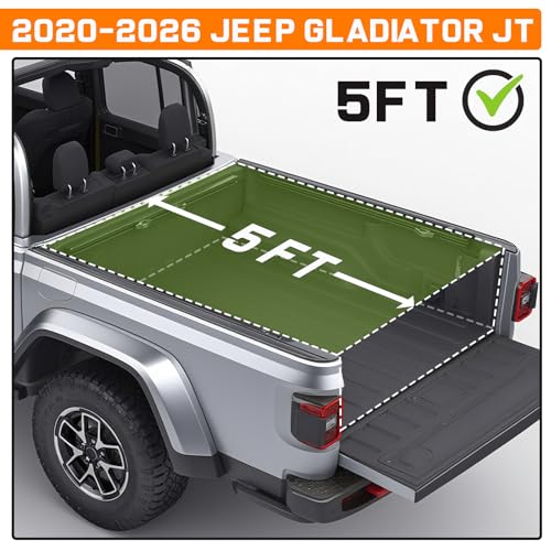 Image of RHOBRA Soft Roll-up Truck Bed Tonneau Cover Compatible with 2020-2026 Jeep Gladiator JT (w or w /o Track Rail System) 5ft Bed, 26.5oz Vinyl Soft Truck Bed Cover, Weather Resistant Bed Cover