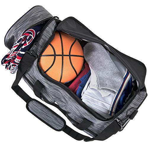 40 Liter Duffle Bag - 22 Inch Duffle Bag Extra Large Wide Open Multi Pocket Duffle Bags for Men and Women with Shoes Compartment (Heather Grey)