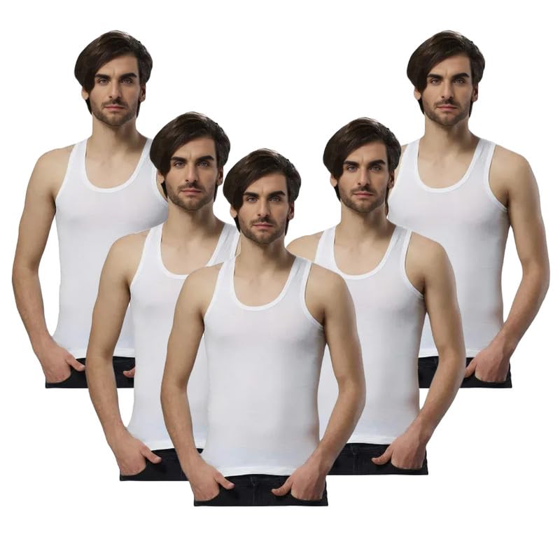 Image of INNERO Men's White Vest Combed Cotton Sando Round Neck Undershirt Sleeveless Baniyan