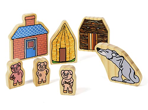 Yellow Door The Three Little Pigs Character Set | Storytelling | Traditional Tales | Story Book Play Characters | Early Educational Toy for kids age 2 3 4 5 | Wooden Toys | Literacy | Bookish Play