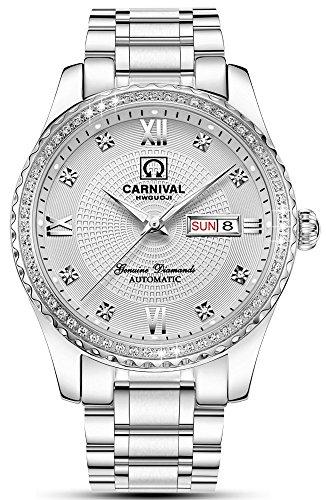 Gosasa Swiss Made Men Luxury Gold Watches,Automatic Analog Display Calendar Week Luminous Gold Stainless Diamond Watches (White) …