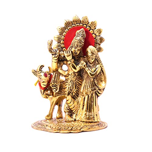 Image of KridayKraft Metal Radha Krishna Standing with Cow Statue for Decorative Home Office and Gifts