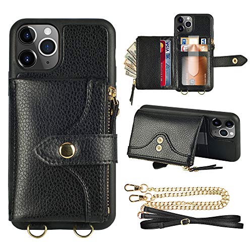 iPhone 11 Pro Max Wallet Case, LAMEEKU iPhone 11 Pro Max Case Wallet with Credit Card Slot Crossbody Wallet Case with Wrist Strap Protective Cover Compatible with iPhone 11 Pro Max, 6.5 Inch-Black