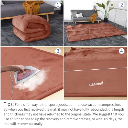 Image of Baby Play Mat for Floor,1.3 inch Thick Memory foam Tummy Time Mat,Water Repellent Soft Coral Velvet Nursery Rug,Extra Large Non Slip for Crawling,Toddlers,Infants,kids,Tatami Style for Living Room(Brick)