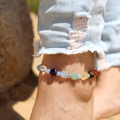 Image of 7 Chakra Crystals and Stones Anklet Irregular Tumbled Gems Beaded Ankle Bracelets for Women Spiritual Energy Meditation Yoga Healing Jewelry Mom's Gifts