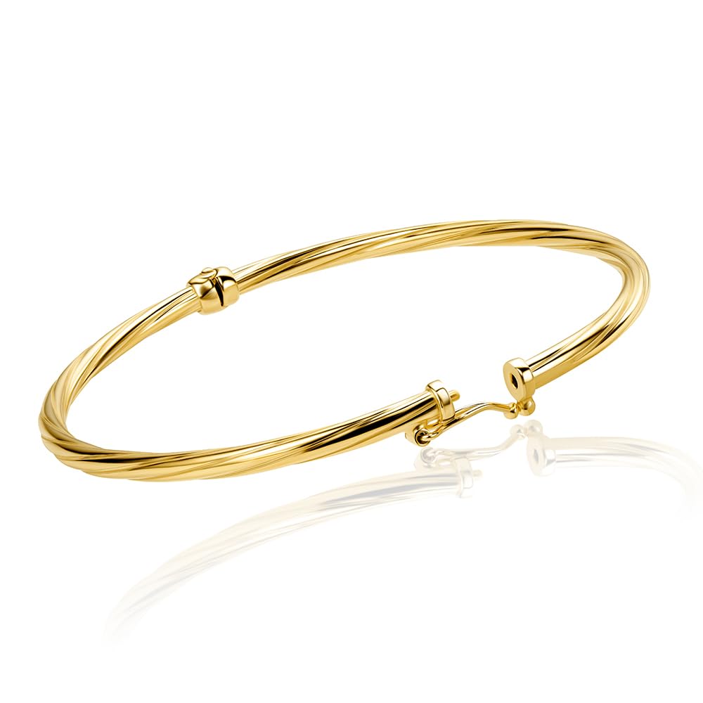 OROVI Bracciale Rigido Argento 925 - Bracciale Donna PLACCATO ORO 18KT Design intrecciato, Chiusura a Cerniera. Gioiello Donna Anallergico MADE IN ITALY Consegnato in Elegante Astuccio Regalo.