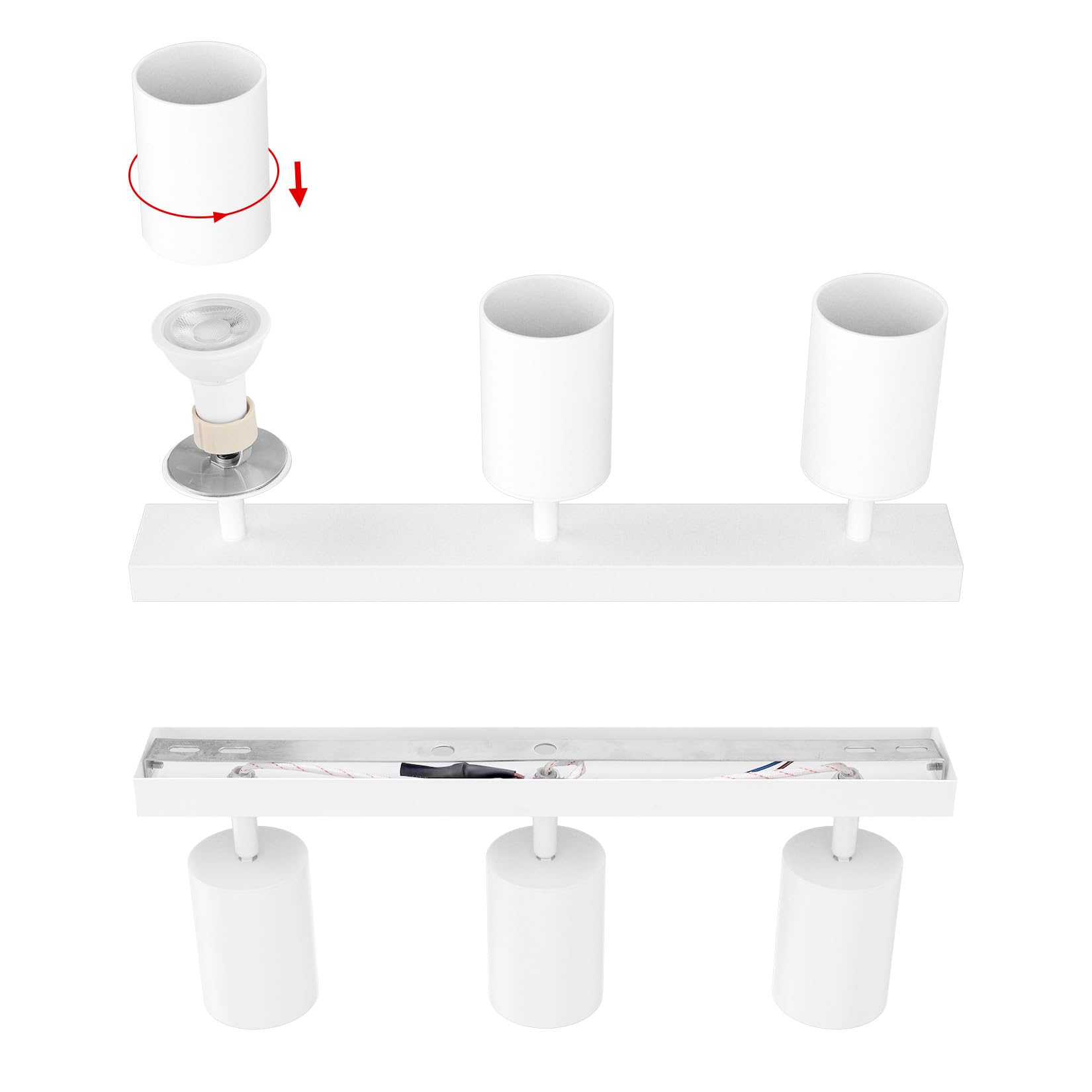 Klighten Faretti da Soffitto Orientabili Bianco, con 3 Attacco GU10, Plafoniera 3 Luci Interno, Plafoniera Faretti per Cucina, Soggiorno, Camera da Letto, Max 50W x 3, Lampadina Non Inclusa