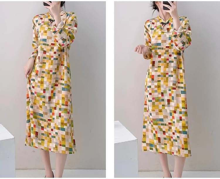 New Chinese Button Color Printed Retro Women's Short Sleeved Summer Loose and Niche Temperament Design Dress - Image 5